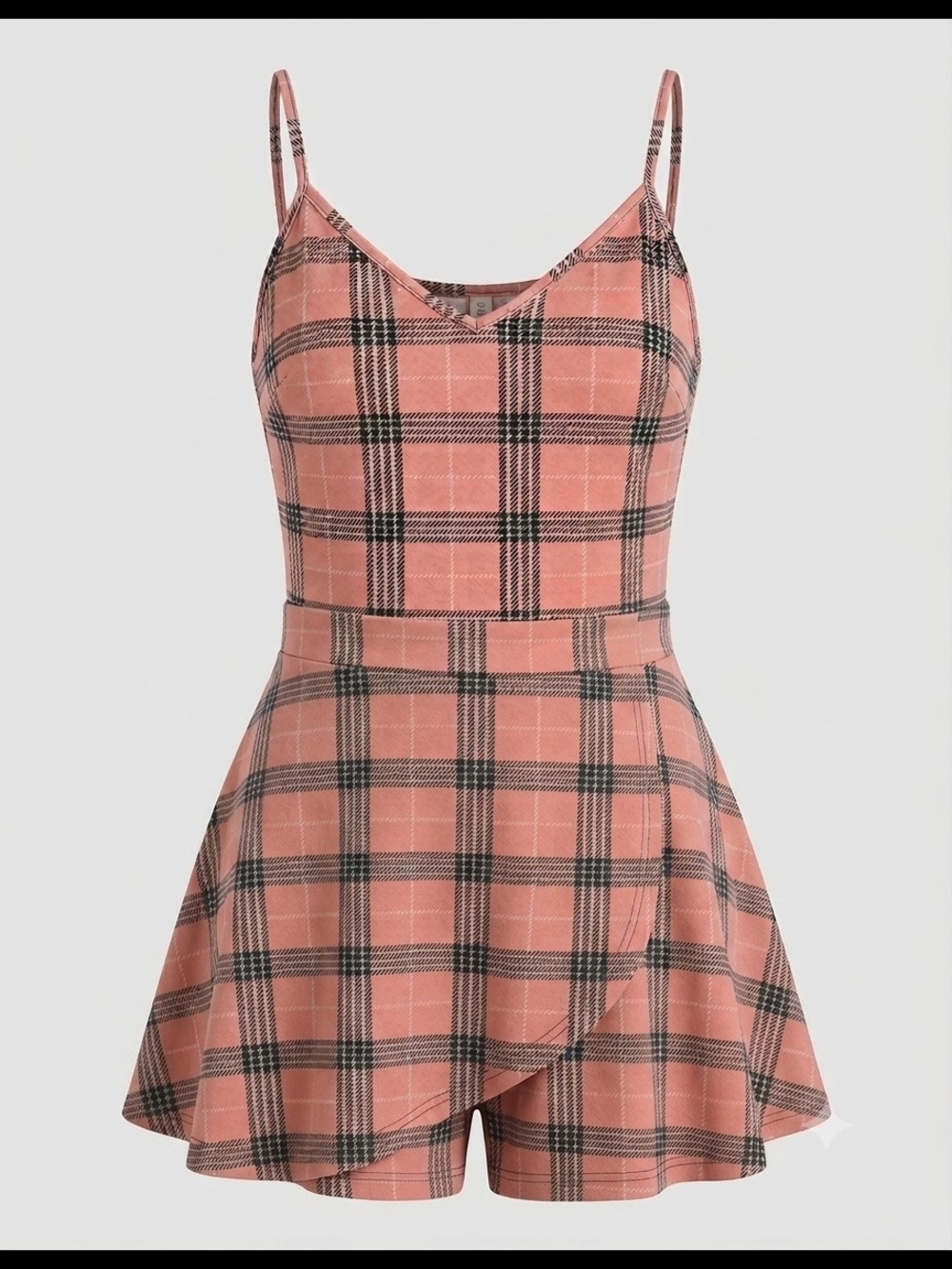 Women's Pink Plaid V-Neck Spaghetti Strap Romper